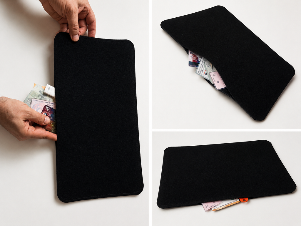 Tapis cachette avec objets de valeur cachés : cartes bancaires et papiers glissés dessous